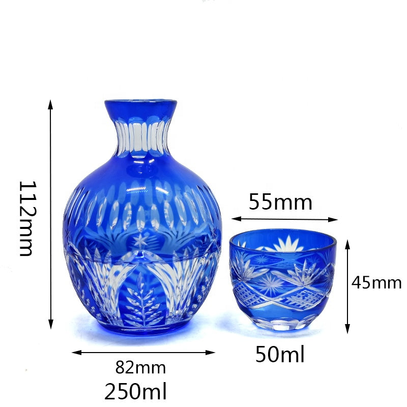 Hand Blown Colored and Japanese Kiriko Hand Cut Sake Glass Set Sake Cup Bottle Mini Glass Wine Decanter