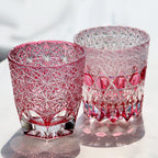 Gold Pink 320ml Whiskey Glass Hand Carved Chrysanthemum Star Pattern Edo Kiriko Japanese Crystal Tumbler Gift for Her