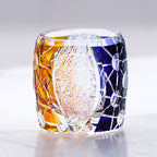 260ml Yellow Blue Edo Kiriko Crystal Whiskey Rock Glass Colored Rock Tumbler Glassware Gift Pack/ Coaster1pc