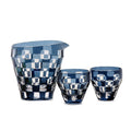 Smokey Blue Hand Cut Design Japanese Style Sake Carafe with Edo Kiriko Sake Glass Cup
