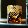 Best Selling Handmade Classic Engraving Amber Black Colored Heavy Rocks Tumbler Cold Drinking Glass Cup with Gift Pack 220ml