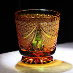 330ml Amber Green Edo Kiriko Fashioned Whiskey Glass with Gift Box New Design Trendy Drinkware for Fine Spirits