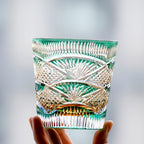 Hand Cut to Amber Green 11oz Edo Kiriko Crystal Whiskey Glass Colored Rock Tumbler Hand Cut Drinkingware Gift Packing 1pc