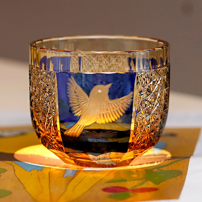 Sake Glass Amber Blue Japanese Style Sake Glass Drinking Household Decorates Tea Cup for Cold Drinking