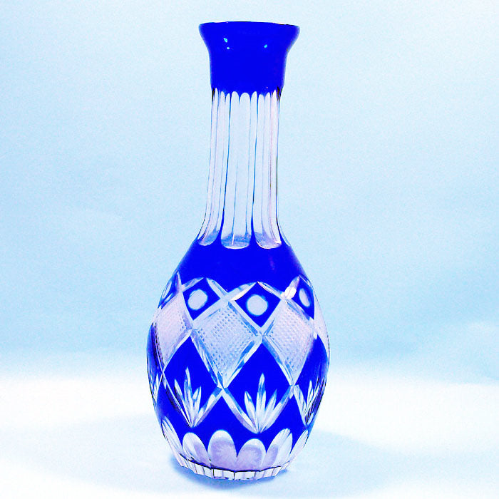 Hand Cut to Clear Blue Colored Whiskey Glass Wine Decanter