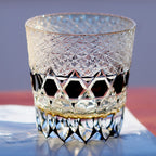 Edo Kiriko Hand Cut to Clear Black 12oz Crystal Whiskey Glass Colored Rock Tumbler Hand Cut Drinkingware Gift Packing 1pc