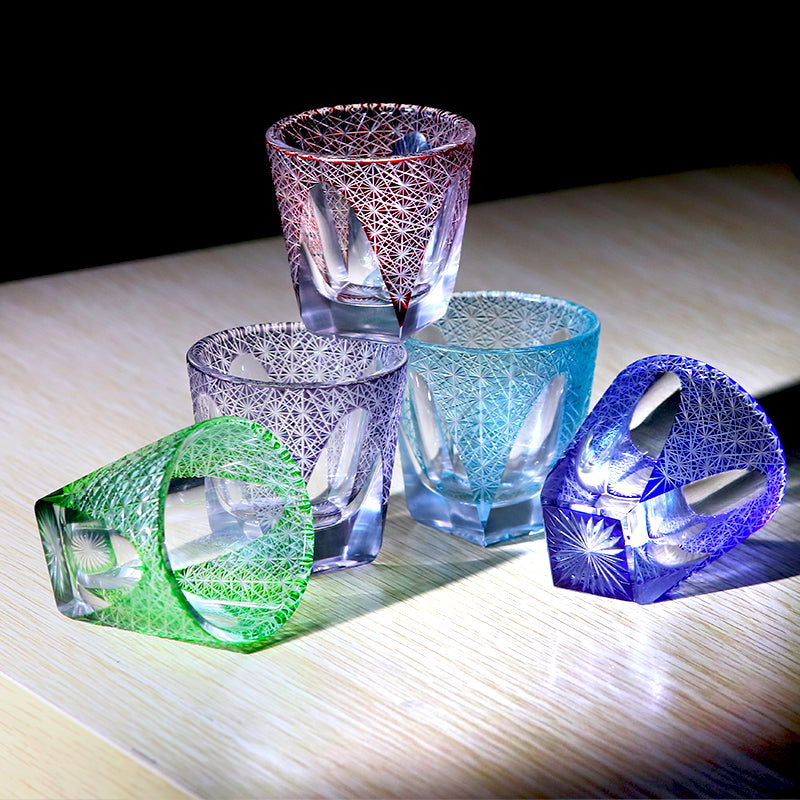 35ml Luxury Edo Kiriko Multi-Color Laser Engrave Soju Glass Cup Japanese Style Hand Cut Shot Glass Whiskey Tea Cups Saucers