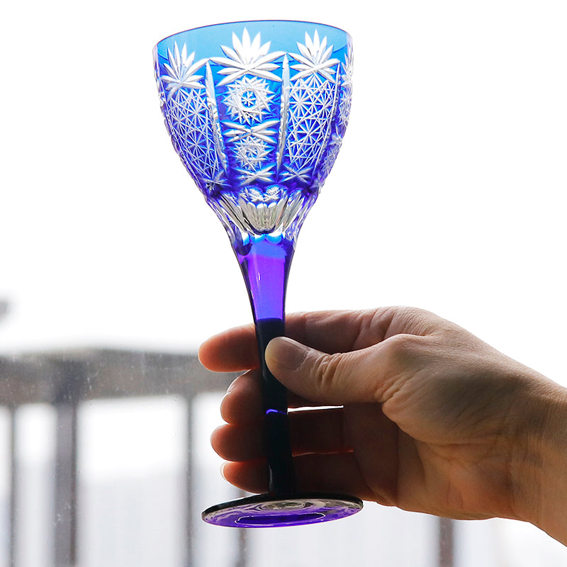 Crystal Cobalt Blue Goblet Glass 5OZ Hand Carved Unique Glass