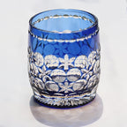 Modern Lead Blue Crystal Rock Whiskey Glass 350ml Japanese Edo Kiriko Hand Carved Pattern Artwork for Cocktails