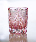 Pink 8oz Edo Kiriko Colored Rock Tumbler Hand Cut to Clear Crystal Whiskey Glass Gift Packing 1pc for Collection