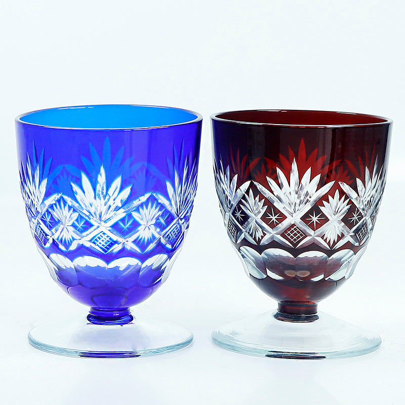 Hand Cut Ruby Red Blue Short Stem Drinking Glass 160 ml Shot Glasses Sake Cup Korea Soju Shot Glass Guest Party Favors