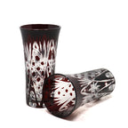 Hand Cut Clear Japanese Style Wine Red Colored Shot Glass Sake Glasses Acceptable for Factory Use with Wooden Box