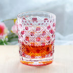 Hand Cut Colored Diamond Pattern Japanese Edo Kiriko Crystal Whiskey Glass Multi-color Rock Tumbler Drinkingware Gift Pack Pink
