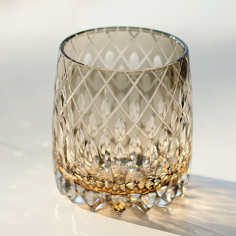 310ml Gray Luxury Hand Cut Kiriko Whisky Glass Color Engraved Glass Luxury Whiskey Glass with Gift Box