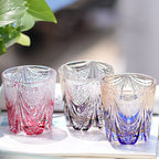 Multicolor 330ml Luxury Edo Kiriko Style Hand Carved Glass Cup for Whisky Brandy Cocktail Cold Drink Perfect for Wedding