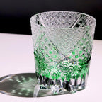 High End 320ml Lead Crystal Whiskey Glass Japanese Edo Kiriko Hand Carved Sea Wave Pattern Artwork for Luxury Home Bar