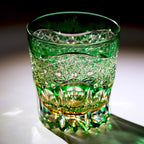 Vintage Drinking Lead Glasses Edo Kiriko Hand Cut Colored Glass Whiskey 320ml Pair Amber Green/Purple