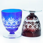 Hand Cut Ruby Red Blue Short Stem Drinking Glass 160 ml Shot Glasses Sake Cup Korea Soju Shot Glass Guest Party Favors
