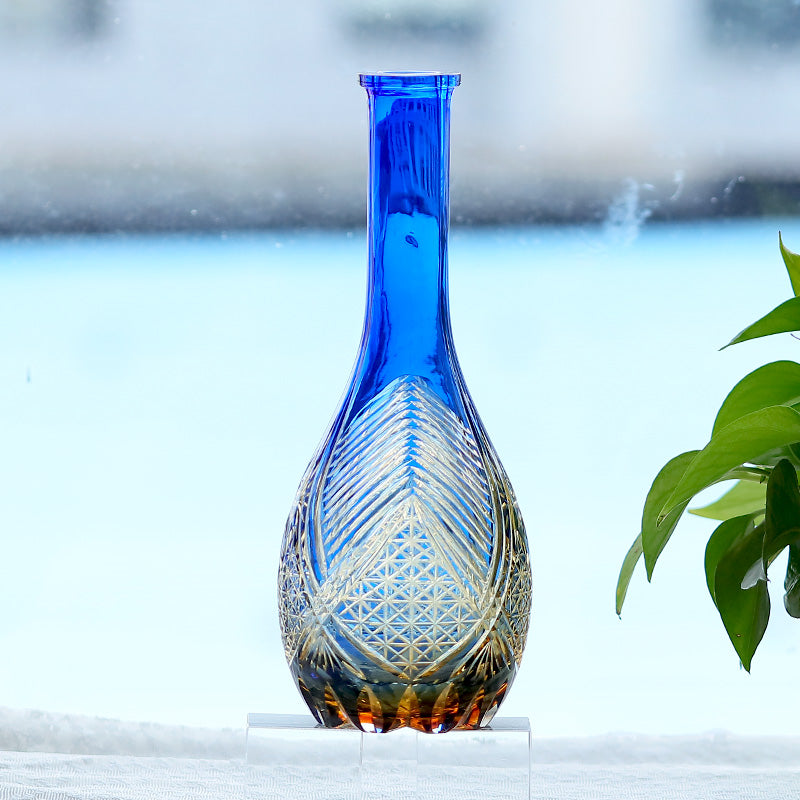 Blown and Hand Cut Wine Glass Bottle Vase Hand Engraved Bohemia Style Wine Glass Decanter