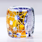 260ml Yellow Blue Edo Kiriko Crystal Whiskey Rock Glass Colored Rock Tumbler Glassware Gift Pack/ Coaster1pc