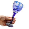 Crystal Cobalt Blue Goblet Glass 5OZ Hand Carved Unique Glass