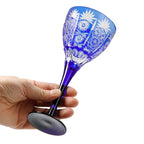 Crystal Cobalt Blue Goblet Glass 5OZ Hand Carved Unique Glass