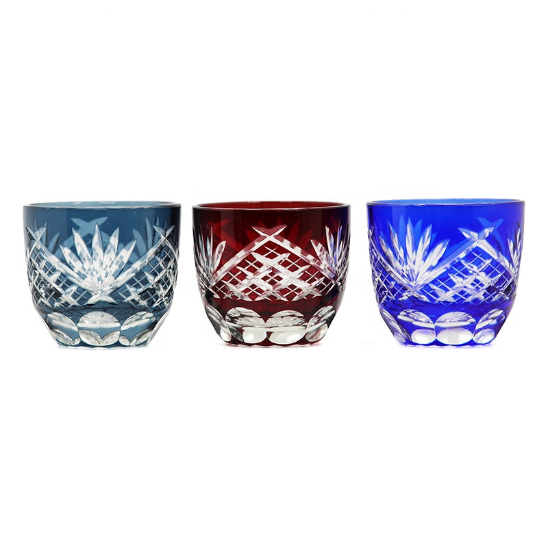 Hand Cut Edo Kiriko Glass Blue Red Japanese Style Sake Glass Drinking Household Decorates Tea Cup