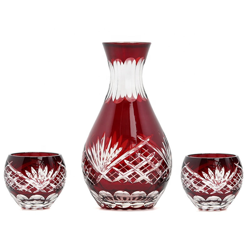 Hand Blown Colored and Japanese Kiriko Hand Cut Sake Glass Set Sake Cup Bottle Mini Glass Wine Decanter