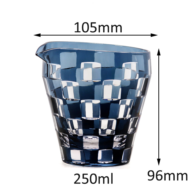 Smokey Blue Hand Cut Design Japanese Style Sake Carafe with Edo Kiriko Sake Glass Cup