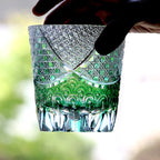 High End 320ml Lead Crystal Whiskey Glass Japanese Edo Kiriko Hand Carved Sea Wave Pattern Artwork for Luxury Home Bar