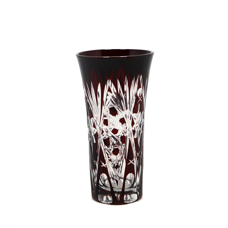 Hand Cut Clear Japanese Style Wine Red Colored Shot Glass Sake Glasses Acceptable for Factory Use with Wooden Box