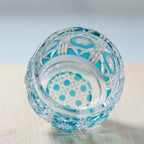 Edo Kiriko Sky Blue Colored Hand-Cut Shot Glass Small Sake Cup for Liquor Japandi Design Style with Gift Box