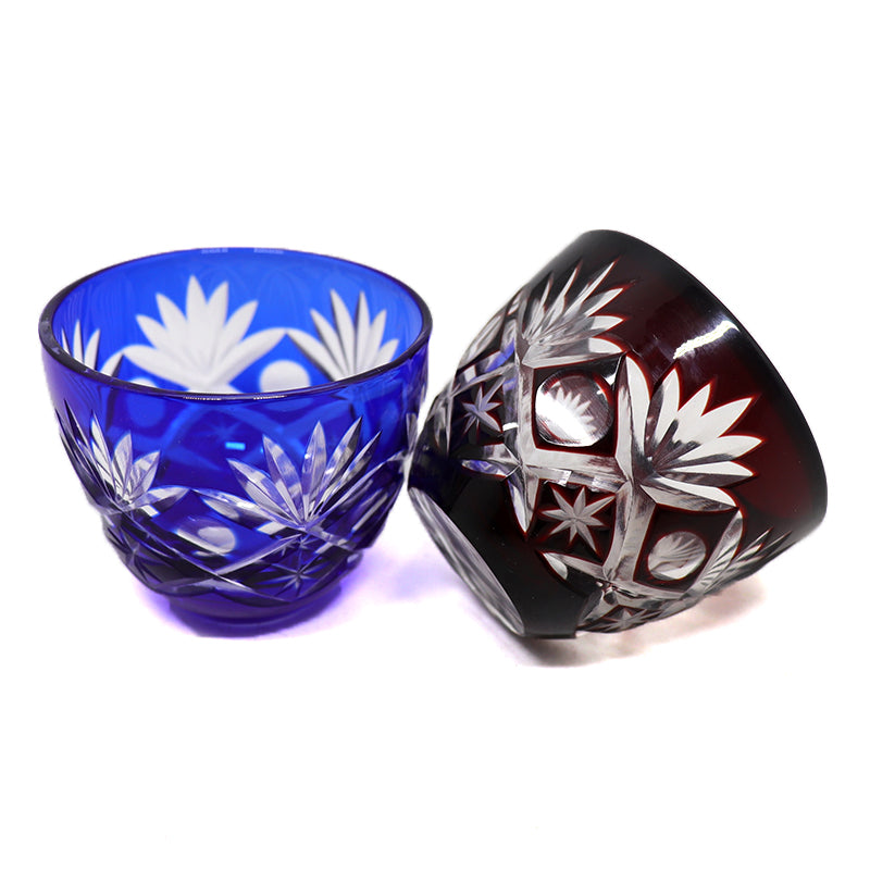 50 ml Japanese Style Hand Cutting Bamboo Fence Sake Glasses Tequila Shot Glasses Blue Ruby Red