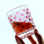 Hand Cut Colored Diamond Pattern Japanese Edo Kiriko Crystal Whiskey Glass Multi-color Rock Tumbler Drinkingware Gift Pack Pink