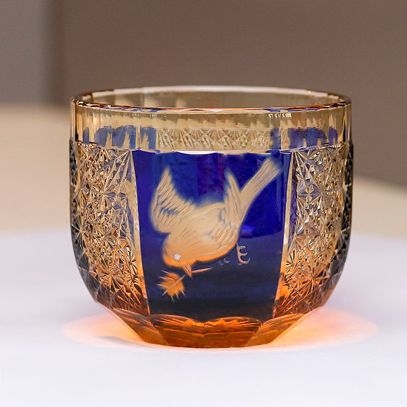Sake Glass Amber Blue Japanese Style Sake Glass Drinking Household Decorates Tea Cup for Cold Drinking