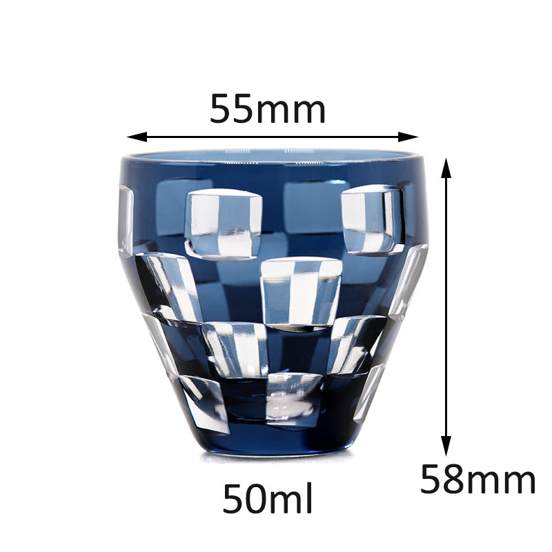 Smokey Blue Hand Cut Design Japanese Style Sake Carafe with Edo Kiriko Sake Glass Cup