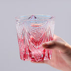 Multicolor 330ml Luxury Edo Kiriko Style Hand Carved Glass Cup for Whisky Brandy Cocktail Cold Drink Perfect for Wedding
