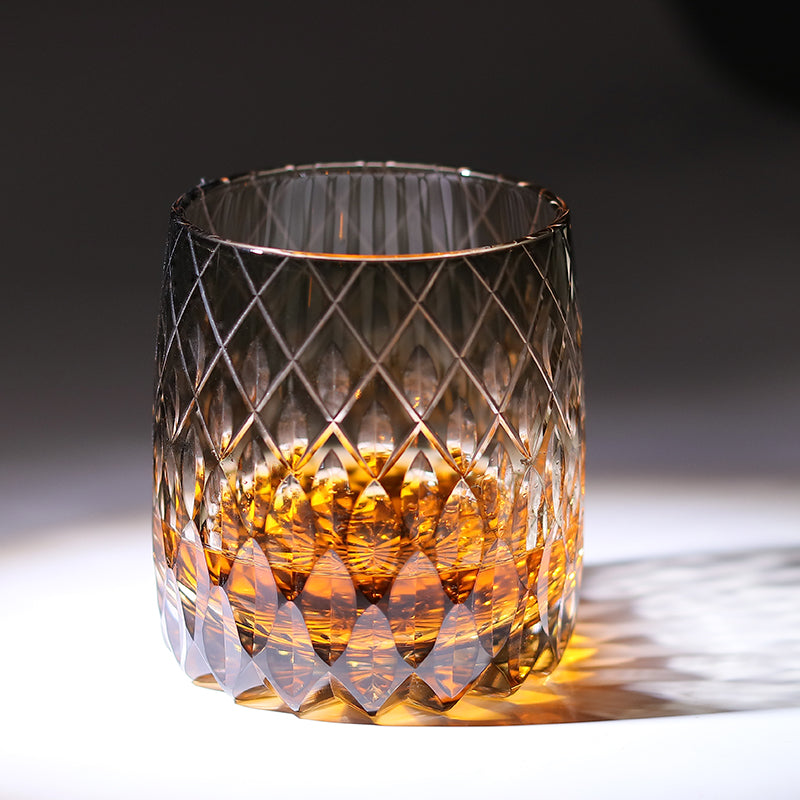 310ml Gray Luxury Hand Cut Kiriko Whisky Glass Color Engraved Glass Luxury Whiskey Glass with Gift Box