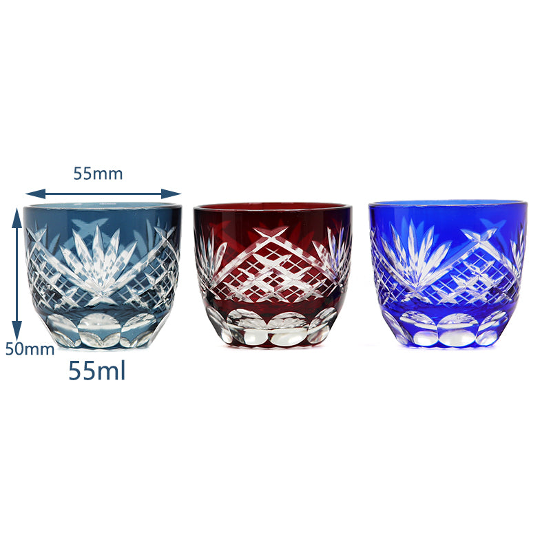 Hand Cut Edo Kiriko Glass Blue Red Japanese Style Sake Glass Drinking Household Decorates Tea Cup