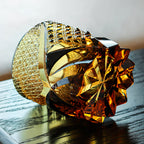 Best Selling Handmade Classic Engraving Amber Black Colored Heavy Rocks Tumbler Cold Drinking Glass Cup with Gift Pack 220ml