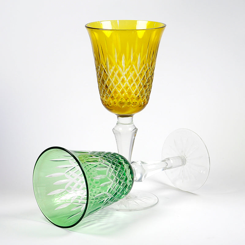 Bohemian Elegant Wine Glass Cup Stemware Little Round Wine Cup Drinking Glass Yellow Blue Green Colors for Families