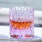 Hand Cut Colored Star Pattern Japanese Edo Kiriko K9 Purple Crystal Whiskey Glass Rock Tumbler Drinkingware Gift Pack