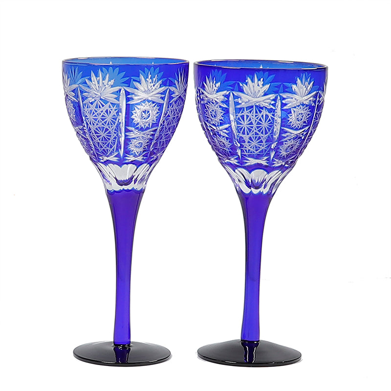 Crystal Cobalt Blue Goblet Glass 5OZ Hand Carved Unique Glass