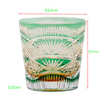 Hand Cut to Amber Green 11oz Edo Kiriko Crystal Whiskey Glass Colored Rock Tumbler Hand Cut Drinkingware Gift Packing 1pc