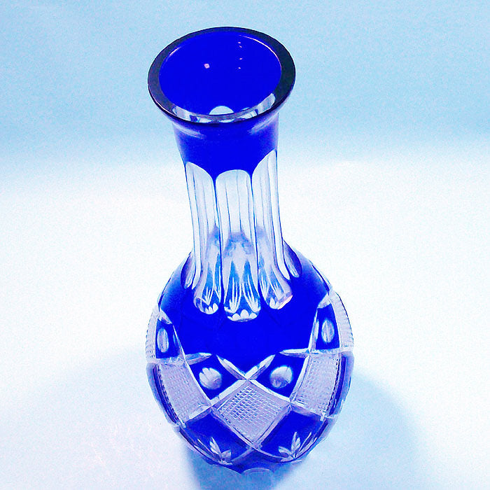 Hand Cut to Clear Blue Colored Whiskey Glass Wine Decanter