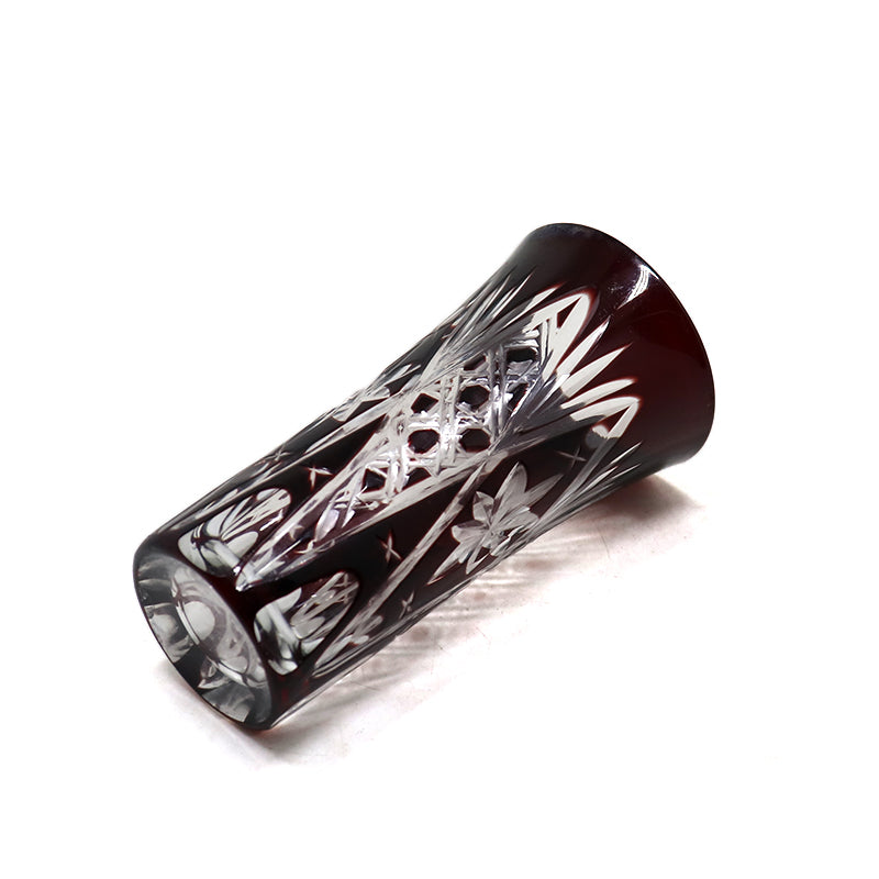 Hand Cut Clear Japanese Style Wine Red Colored Shot Glass Sake Glasses Acceptable for Factory Use with Wooden Box