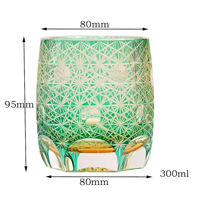 Green 10oz Edo Kiriko Crystal Hand Cut Whiskey Glass Colored Drinkingware Gift Packing 1pc for Wedding/Party