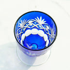 Hand Cut Ruby Red Blue Short Stem Drinking Glass 160 ml Shot Glasses Sake Cup Korea Soju Shot Glass Guest Party Favors