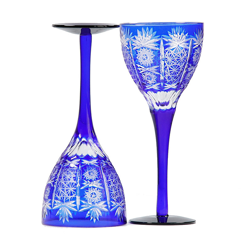 Crystal Cobalt Blue Goblet Glass 5OZ Hand Carved Unique Glass