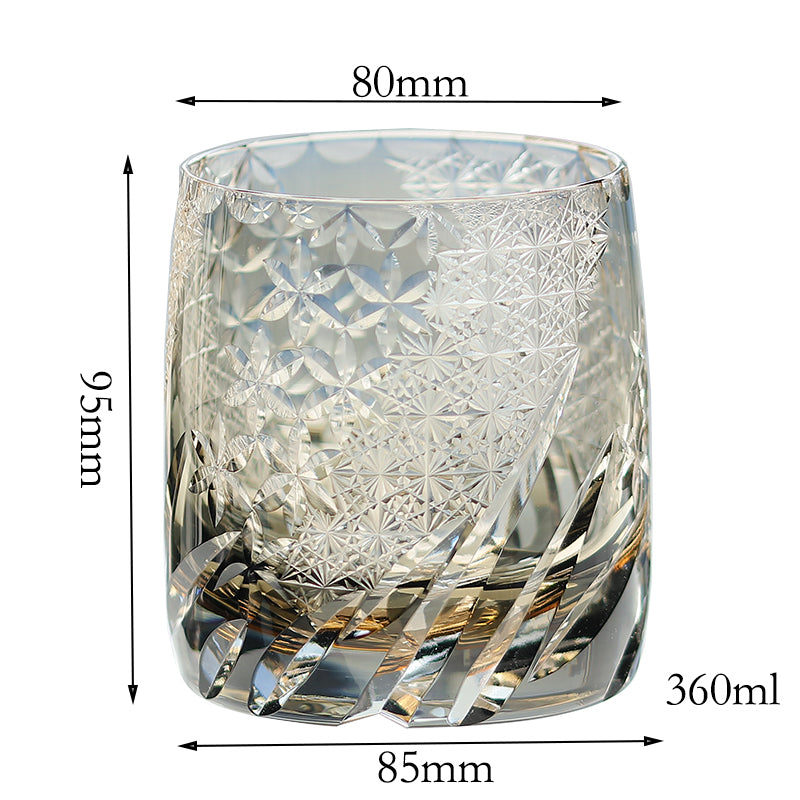 12oz Gray Luxury Hand Cut Kiriko Bohemia Style Glass Whisky Cup Color Engraved Glass Luxury Whiskey Glass with Gift Box